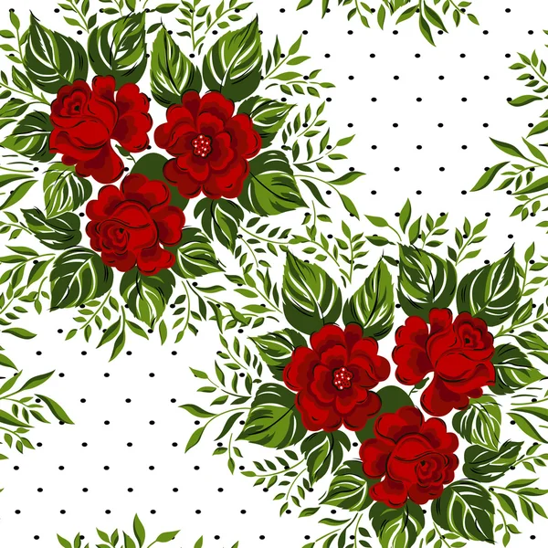 Seamless floral pattern with Red Roses. Vector illustration. — Stock Vector