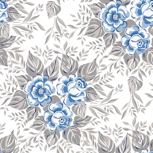 Blue color seamless pattern with roses. Vector illustration. — Stock Vector