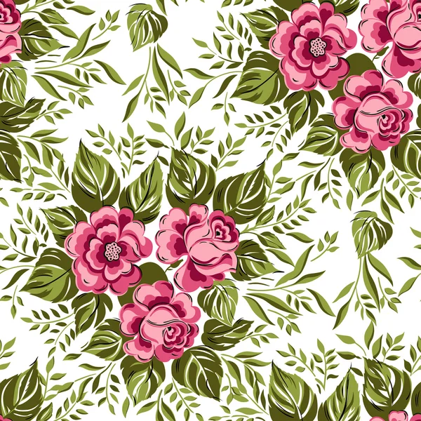 Hermoso patrón floral sin costuras, ilustración de vectores de flores. Elegancia fondo de pantalla con rosas rosadas sobre fondo floral . — Archivo Imágenes Vectoriales