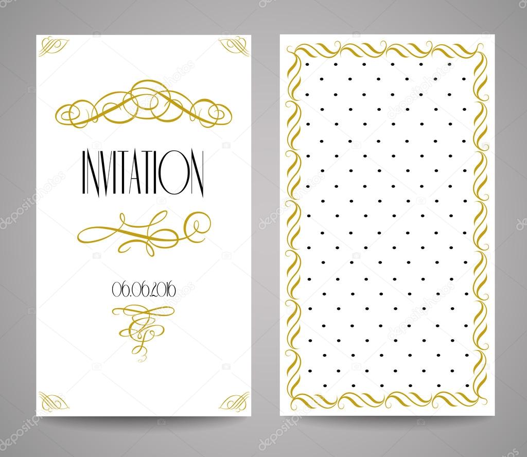Vector gold ornate frame and ornament. Easy to edit. Perfect for invitations or announcements.