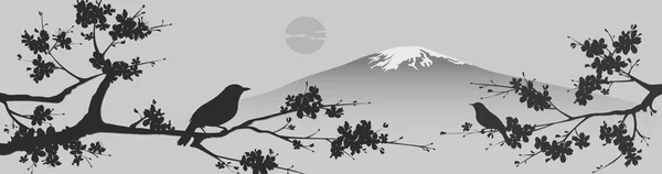 Fuji Dağı ve Sakua ağacı ile Japon tasarım.