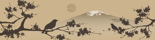 Japanse design met Fuji mountain en Sakua boom. — Stockvector