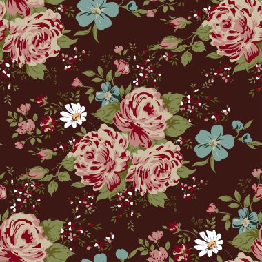 duvar kağıdı sorunsuz vintage Pembe çiçek deseni kahverengi zemin üzerinde