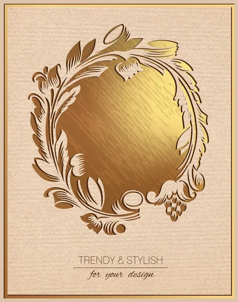 Invitation card with gold floral ornament. Template frame design for greeting card. You can place your text in the empty frame. — Stock vektor
