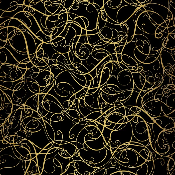 Золотой кудрявый узор на черном фоне. Векторная иллюстрация — стоковый вектор