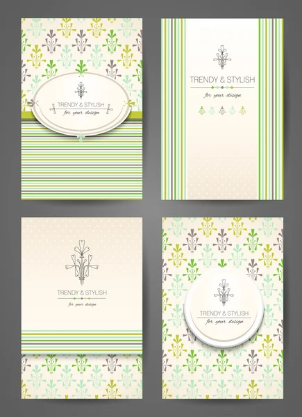 Set di depliant in stile vintage. Carte creative. Modelli di progettazione vettoriale . — Vettoriale Stock