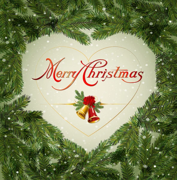 Natal e Ano Novo Fundo com Sinos, galhos de árvores e bolas. Cartão de Natal. Ilustração vetorial . — Vetor de Stock