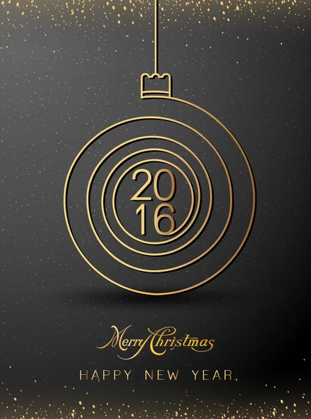 Merry christmas happy new year gold 2016 spiral shape. Ideal for xmas card or elegant holiday party invitation. EPS10 vector. — Stock Vector