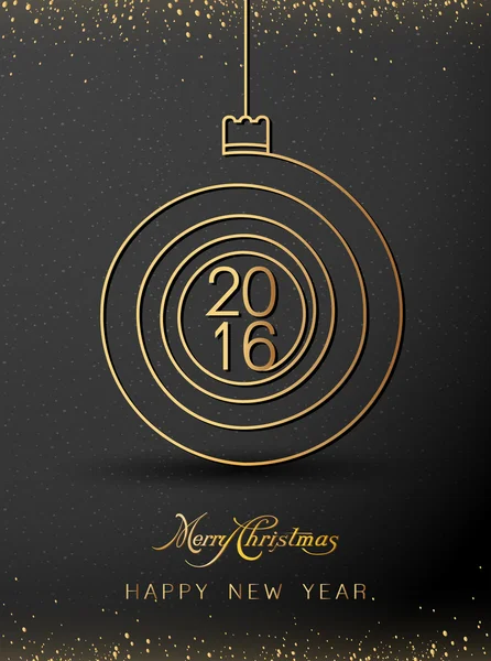 Merry christmas happy new year gold 2016 spiral shape. Ideal for xmas card or elegant holiday party invitation. EPS10 vector. — Stock Vector