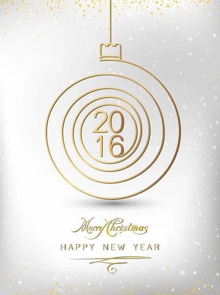 Merry christmas happy new year gold 2016 spiral shape. Ideal for xmas card or elegant holiday party invitation. EPS10 vector. — Stock Vector