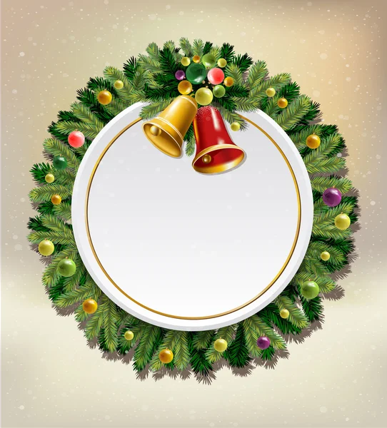 Natale e Capodanno Sfondo con rami d'albero e campane. Illustrazione vettoriale . — Vettoriale Stock