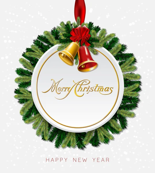 Fondo de Navidad y Año Nuevo con ramas de árboles y campanas. Ilustración vectorial . — Archivo Imágenes Vectoriales