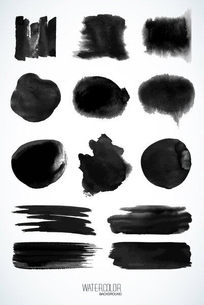 Set of watercolor elements, isolated on white, for trendy design. Vector Illustration