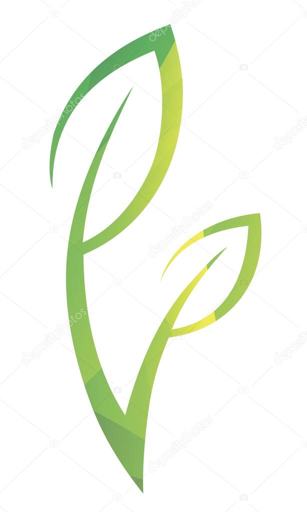 Vector stylized silhouette of spring green tree leaf isolated on white background. Eco sign, nature label. Decorative element for medical, nutrition, ecological brands.