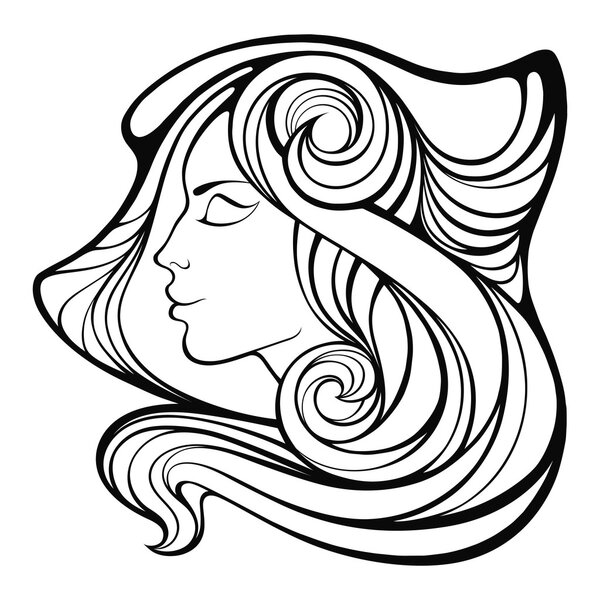 Vector decorative portrait of shaman girl with  long hair isolat