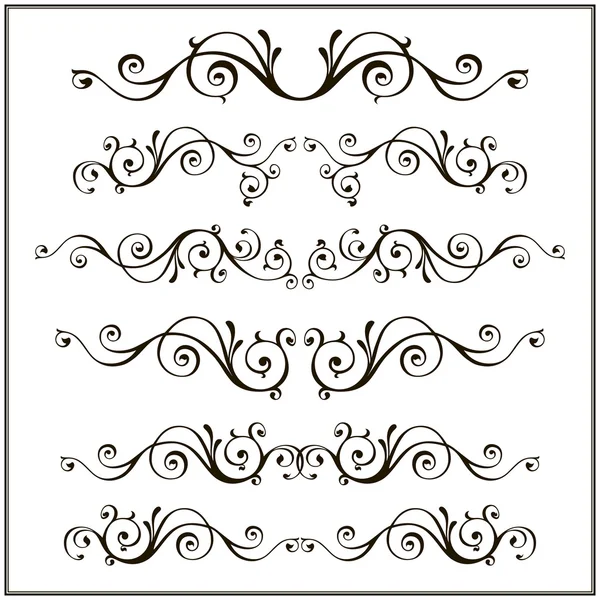 Curled calligraphic design frame corner elements. Vector set. — Stock Vector