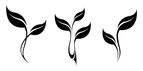 Set logo vettoriale. Silhouette stilizzata di foglia primaverile isolata su bianco — Vettoriale Stock