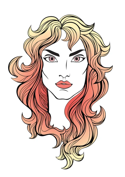 Retrato vectorial de niña de pelo largo de coral rojo aislada en blanco . — Vector de stock