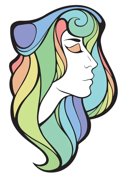 Vector decoratieve portret van sjamaan meisje met lange haren van de regenboog — Stockvector