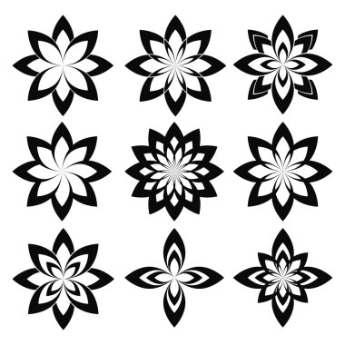 Çiçek kümesi. Vektör stilize geometrik bahar çiçek üzerinde izole 