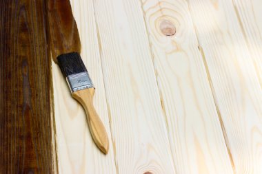 Ahşap doku ve boya fırçası. ev işi arka plan