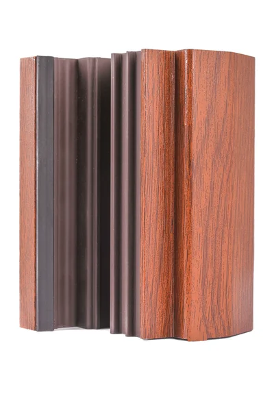 Single PVC Corner Wood Decor på den hvide baggrund - Stock-foto