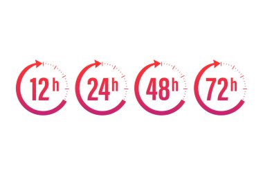 12, 24, 48, 72 saat saat oku. İş zamanı etkisi ya da teslimat zamanı. Vektör stok illüstrasyonu.