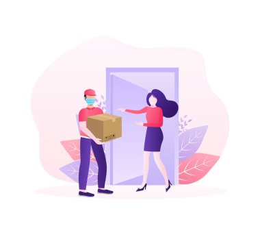 Teslimat servisi olan düz pankart. Teslimat servisi. Yemek dağıtım servisi. Vektör illüstrasyonu.