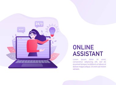 Telefon operatörü. Çizgi film karakteri. Servis simgesini destekle. Çevrimiçi destek çağrı merkezi. Müşteri hizmetleri. Vektör illüstrasyonu, sanal iş asistanı..