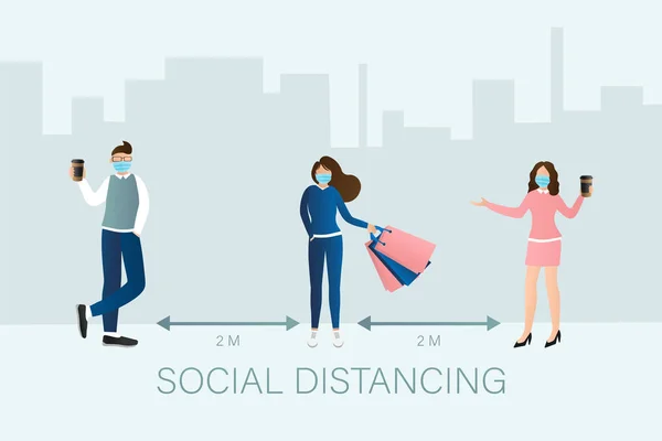 Sociale afstand nemen van mensen in platte stijl. Medische preventie. Illustratie voor medisch ontwerp. Vectorillustratie. — Stockvector