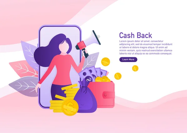 Icona piatta con cash back persone per il concept design. Concetto cash back in stile flat. Illustrazione vettoriale. — Vettoriale Stock