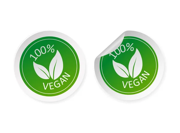 Twee groene 100 procent veganistische stickers in platte stijl. Vectorillustratie. — Stockvector