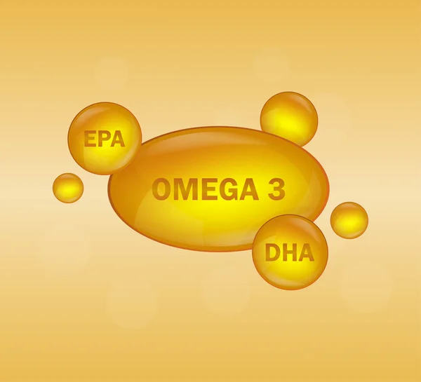 Zlatá omega 3 na bílém pozadí. Vektorový design. Návrh loga. Logo ryba. Izolovaný symbol vektorové značky. — Stockový vektor