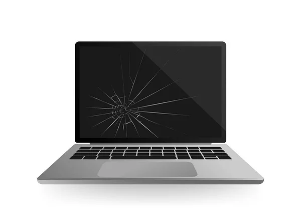 Moderne illustratie met gebroken glazen laptop voor conceptontwerp. Ondersteuning service icoon. Smartphonescherm. Laptopscherm. Geïsoleerd object. Internettechnologie. — Stockvector