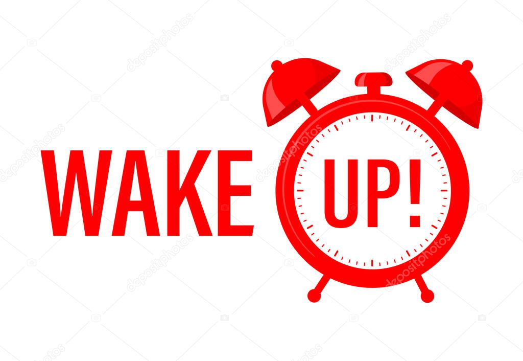 Line art illustration with red wake up alarm on halftone background for concept design. Art illustration. Concept art. Vector illustration