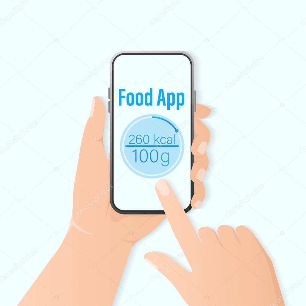 Illustration for healthy lifestyle design. Flat food app count callories for healthy lifestyle design. Vector illustration.