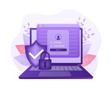Ağ güvenliği antivirüs VPN gizliliği. Kullanıcı simgesi vektörü. Veri koruması. Veri güvende. Konsept tasarım için simge. İzometrik vektör. Kişisel koruma.