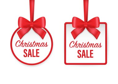 Noel indirimi, her amaçla harika tasarım. Bayrak satışı. Market etiketi. Özel teklif rozeti. Mutlu noel afişleri. Kırmızı broşür. Vektör illüstrasyonu.