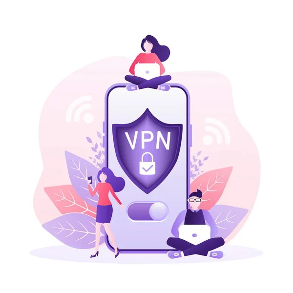 Koncept zabezpečeného připojení VPN. Přehled připojení k virtuální privátní síti. Bezpečnostní internetová technologie, zabezpečení dat. 3D ikona s vpn pro návrh konceptu. — Stockový vektor