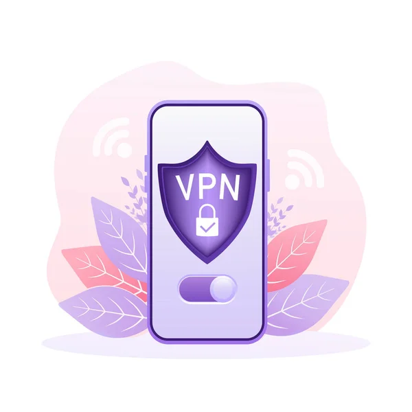 Koncept zabezpečeného připojení VPN. Přehled připojení k virtuální privátní síti. Bezpečnostní internetová technologie, zabezpečení dat. 3D ikona s vpn pro návrh konceptu. — Stockový vektor