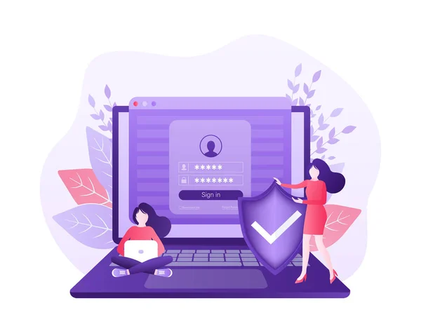 Login de usuário com conceito de caractere para qualquer finalidade. Linha de vetores. Ilustração vetorial de design de ícone de certificado. Tela do computador. Design de aplicação móvel. —  Vetores de Stock