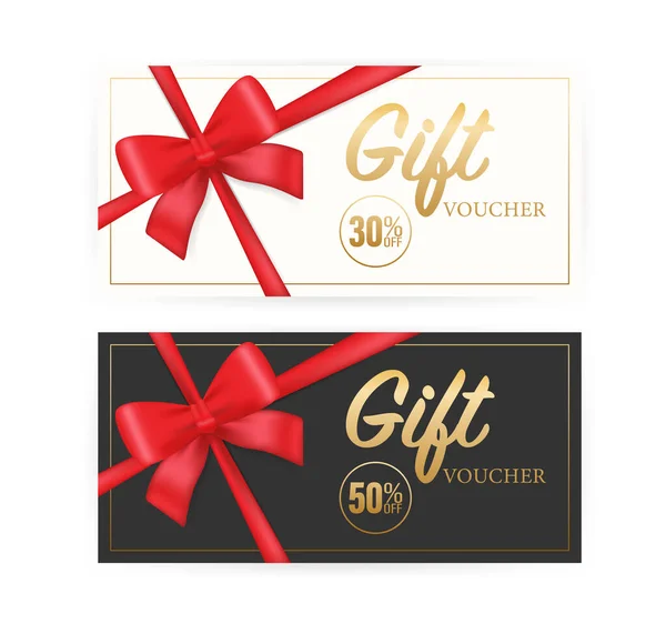 Greeting card. Vintage Coupon ticket card. ribbon banner with golden gift voucher on gold background for concept design. Vector design template. Gift voucher. — Stock Vector