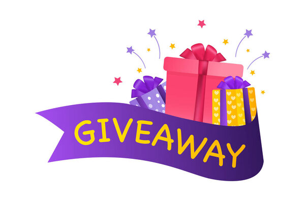 Отдай баннер. Трендовая лента. Концепция праздника. Векторный текст. Шаблон сообщения. Выиграй приз. Минимальный фон. Векторная иллюстрация, шаблон дизайна.