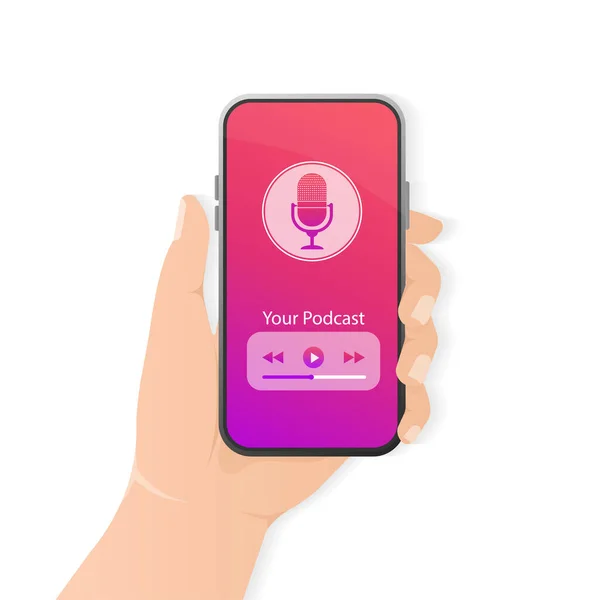 Smartphone-Podcast im 3D-Stil. Kreatives Cover-Design. Modernes Konzept für die Benutzeroberfläche mobiler Apps. Medientechnologie. Online Technologie Konzept Vektor Illustration. — Stockvektor