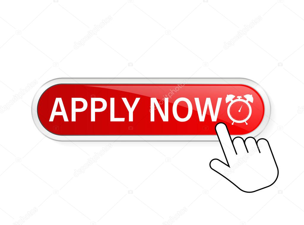Apply now, great design for any purposes. Illustration, vector. Vector background. Hand click icon.