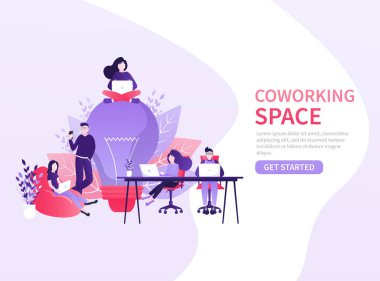 Ortak çalışma alanı çizimi. İş adamları takım çalışması. Vektör düz tasarım. İş adamları bürosu işi. Uzak çalışma.