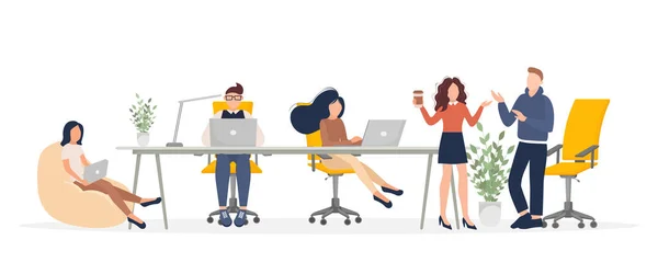 Coworking space illustration. Business people teamwork. Vector flat design. Business people office work. Remote work.