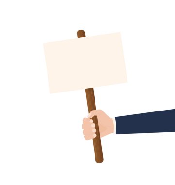 Boş levhalı eller. Düz karakter. Vektör düz tasarım. Poster pankartı tasarımı. Kadın eli işte. Oyun işareti.