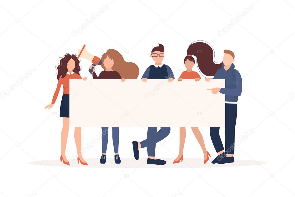 People activist placard, great design for any purposes. Vector character illustration. Flat cartoon vector illustration.