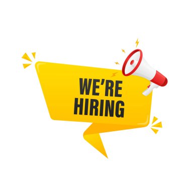 Eleman arıyoruz. Beyaz zemin üzerinde megafon olan vektör düz illüstrasyon.